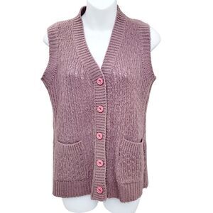 2/$20 Vintage Knitted Purple Buttons Down Vest Sweater Size: M